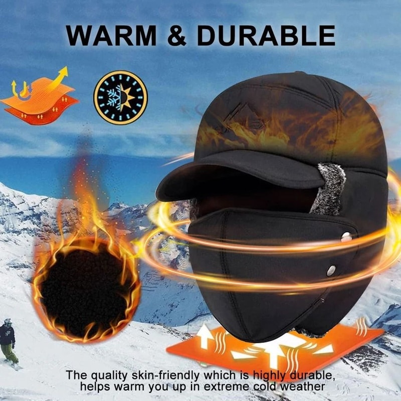 Aviator Thermal Winter Trapper Hat With Fur Ear Flaps Full Face Mask Warm Ushanka Cap 4
