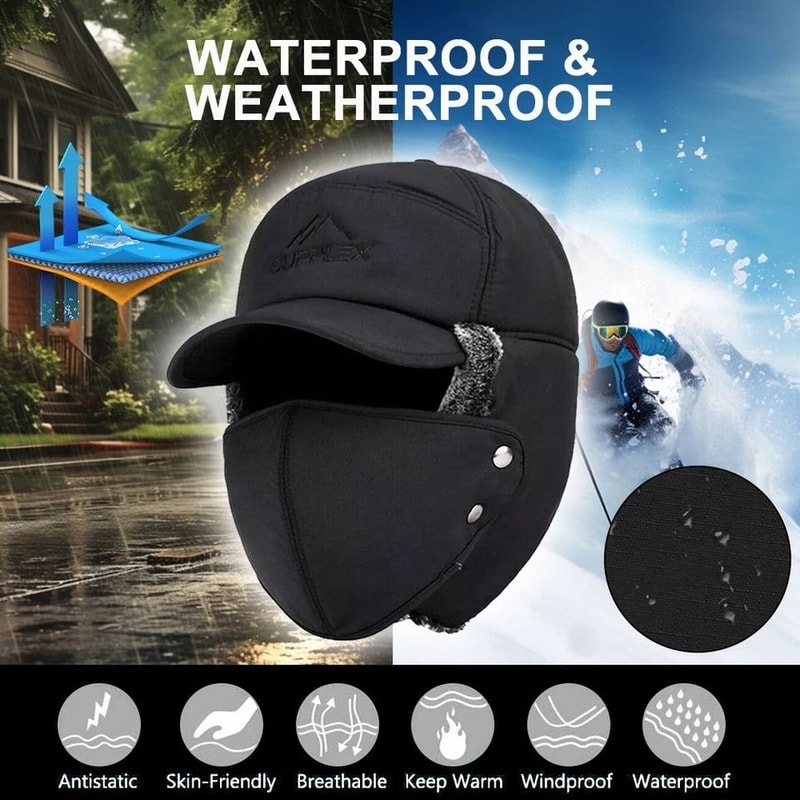 Aviator Thermal Winter Trapper Hat With Fur Ear Flaps Full Face Mask Warm Ushanka Cap 5