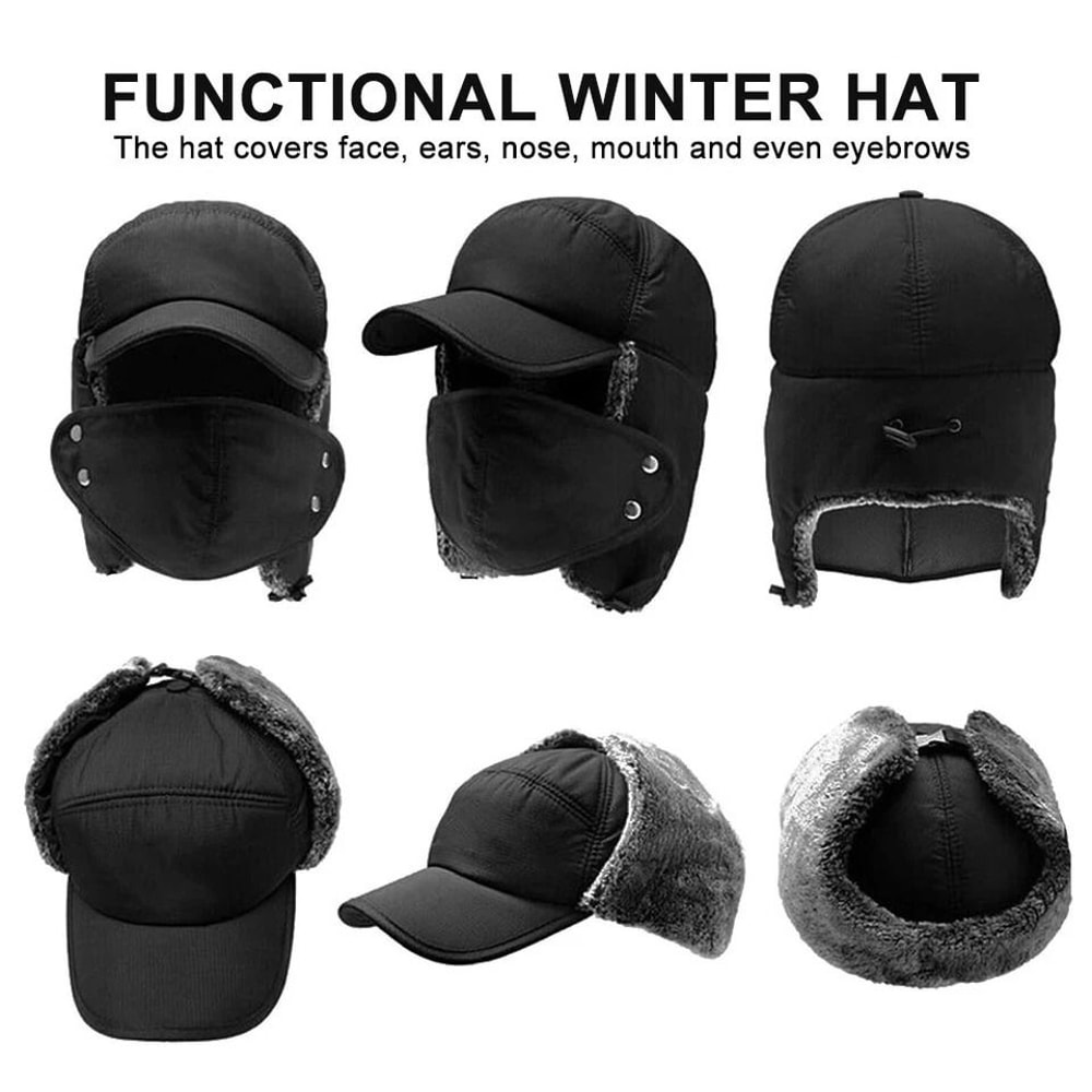 Aviator Thermal Winter Trapper Hat With Fur Ear Flaps Full Face Mask Warm Ushanka Cap 6