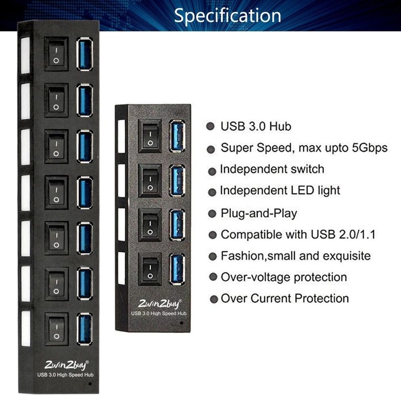 HighSpeed USB Hub Adapter For Laptop PC Expander Port USB Splitter Data Transfer With Power Adapte 4