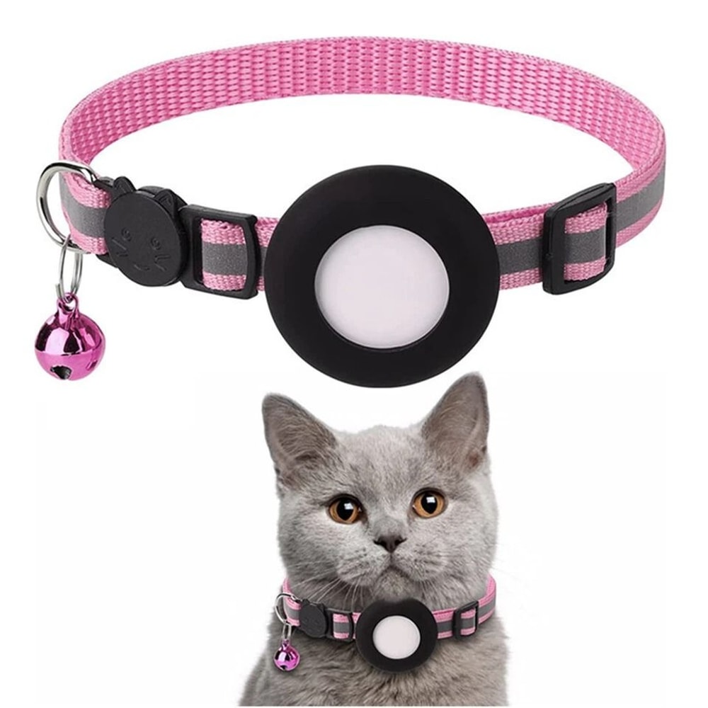 Adjustable Cat Collar With Bell Apple AirTag Silicone Case Reflective AntiLost Cover For Small Dogs
