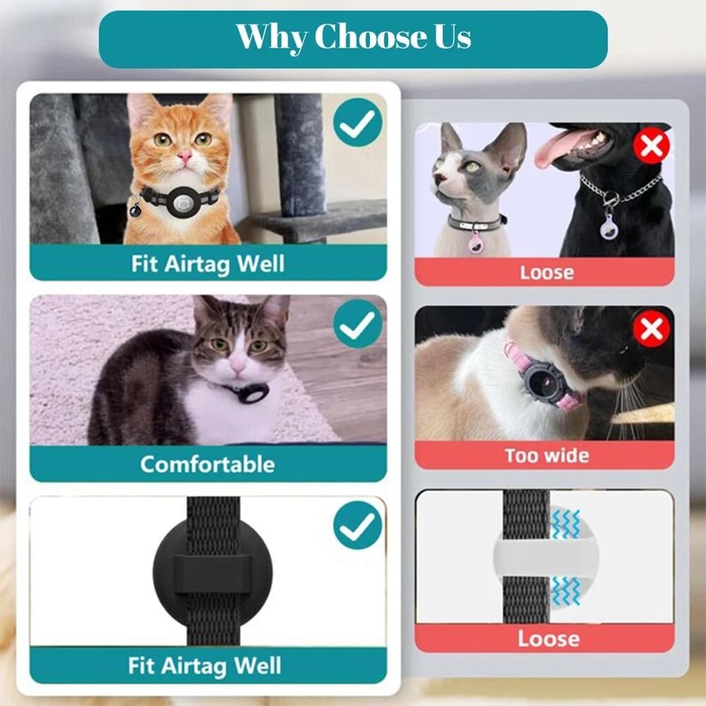 Adjustable Cat Collar With Bell Apple AirTag Silicone Case Reflective AntiLost Cover For Small Dogs