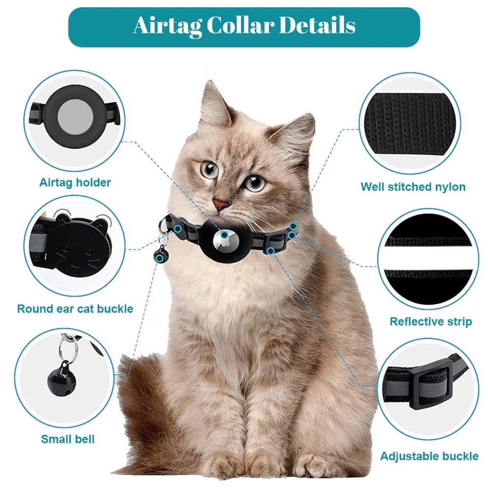 Adjustable Cat Collar With Bell Apple AirTag Silicone Case Reflective AntiLost Cover For Small Dogs