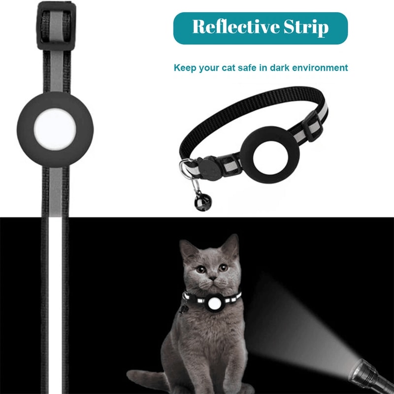 Adjustable Cat Collar With Bell Apple AirTag Silicone Case Reflective AntiLost Cover For Small Dogs