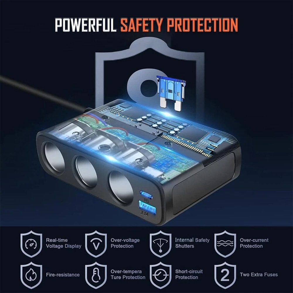 Fast Charging Multi Port USB C Car Cigarette Lighter Adapter 9 Ports For Vehicle Electronics 3