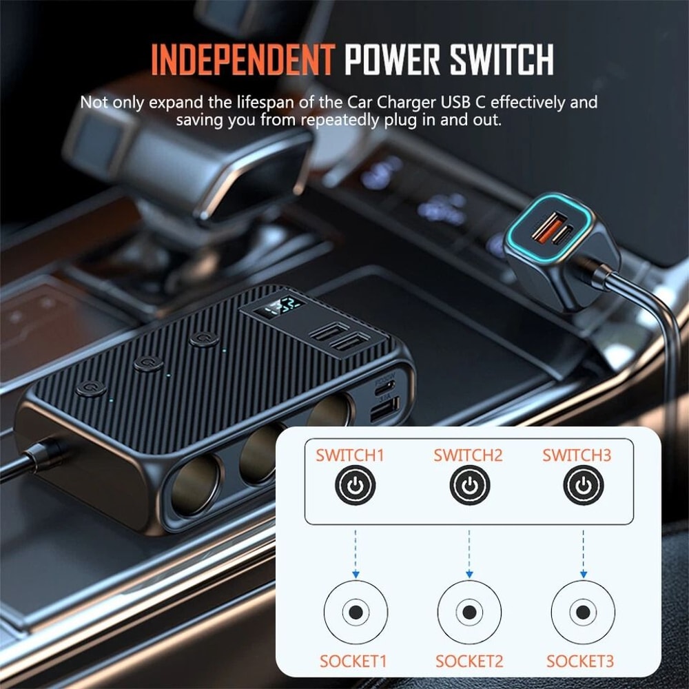 Fast Charging Multi Port USB C Car Cigarette Lighter Adapter 9 Ports For Vehicle Electronics 5