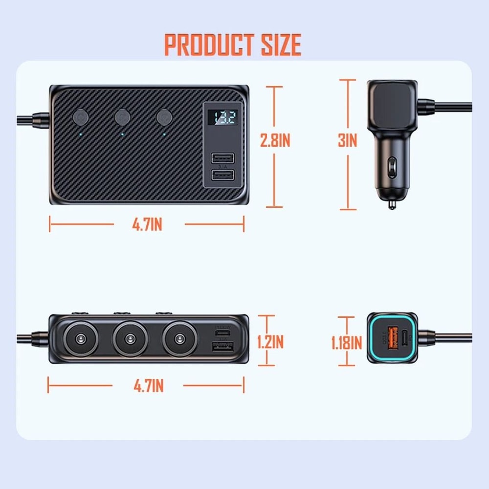 Fast Charging Multi Port USB C Car Cigarette Lighter Adapter 9 Ports For Vehicle Electronics 8