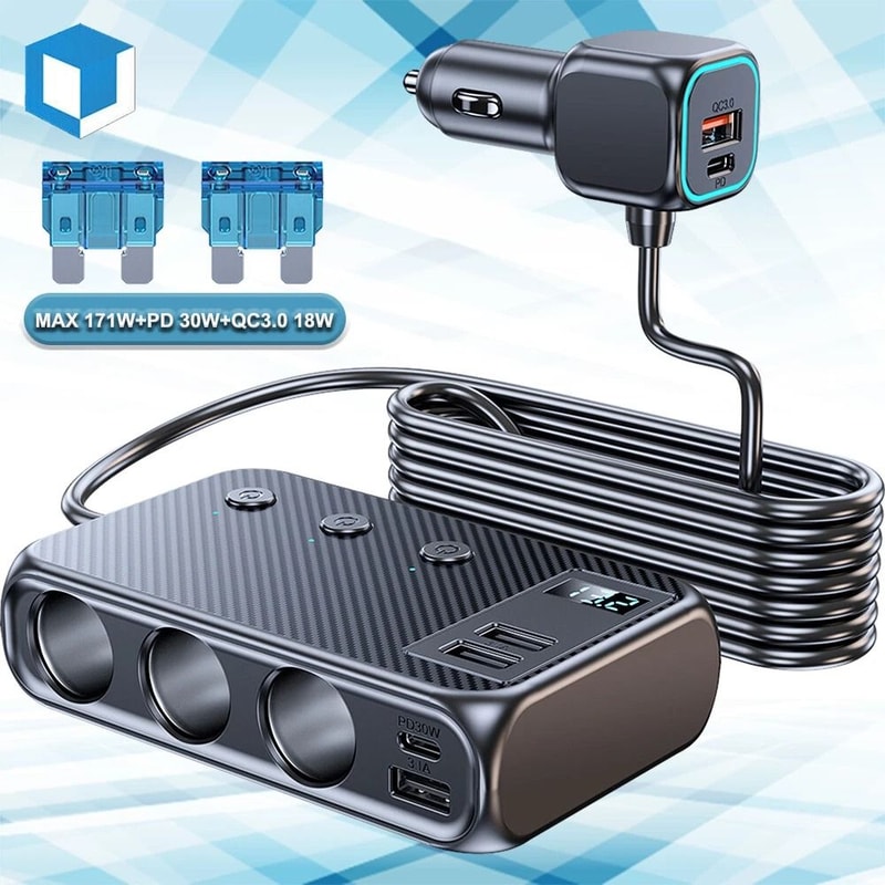 Fast Charging Multi Port USB C Car Cigarette Lighter Adapter 9 Ports For Vehicle Electronics 0