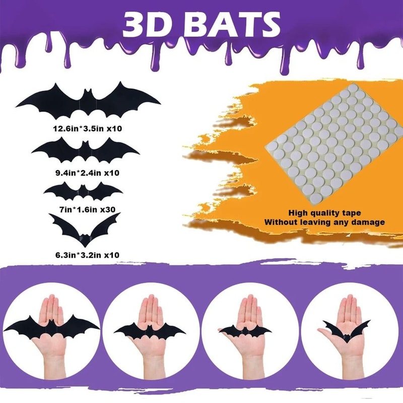 Halloween Bat Wall Stickers PVC Material Bats For Party Decoration Easy Peel And Stick Indoor And O 1