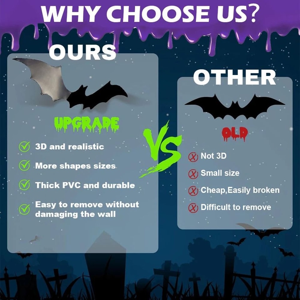 Halloween Bat Wall Stickers PVC Material Bats For Party Decoration Easy Peel And Stick Indoor And O 3