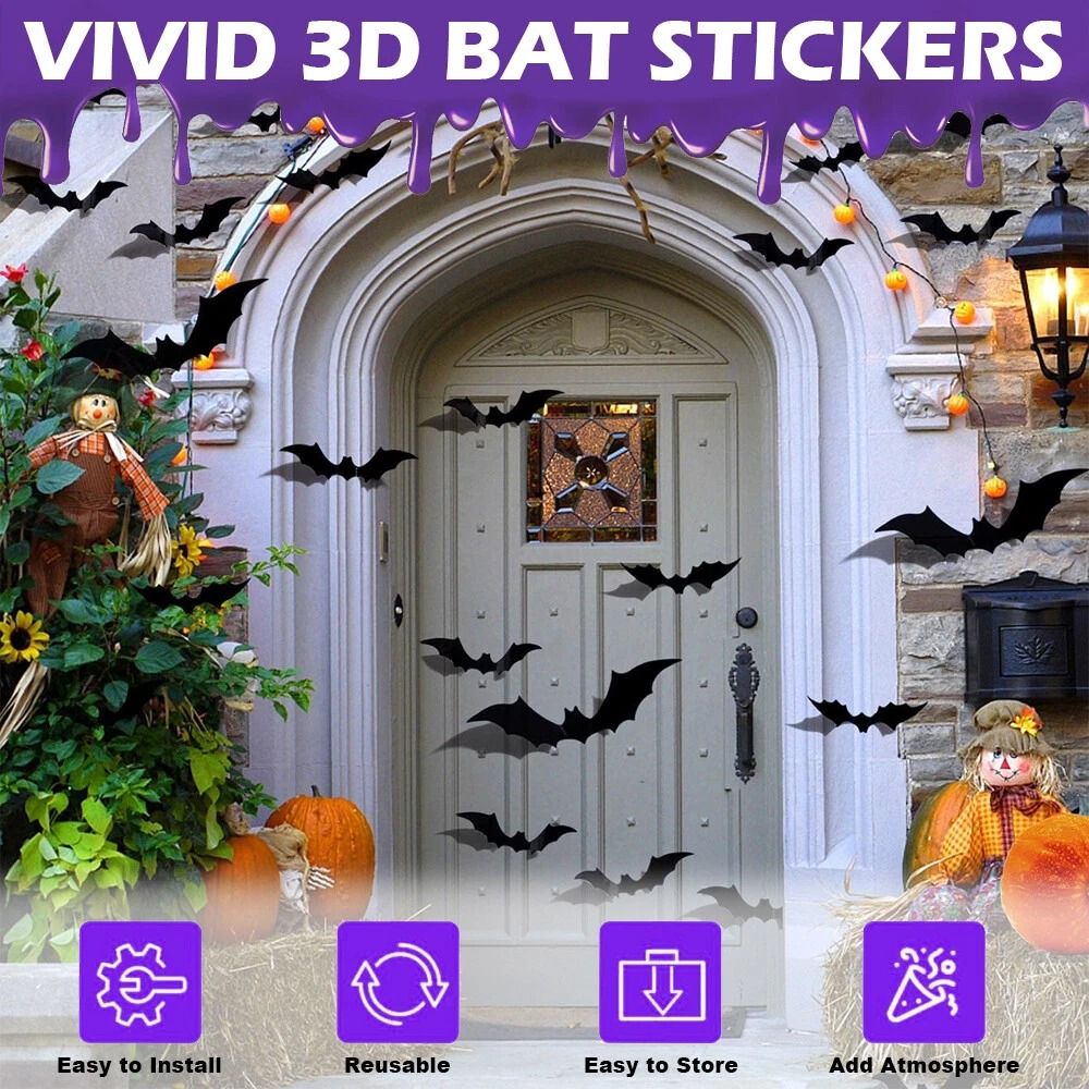 Halloween Bat Wall Stickers PVC Material Bats For Party Decoration Easy Peel And Stick Indoor And O 8