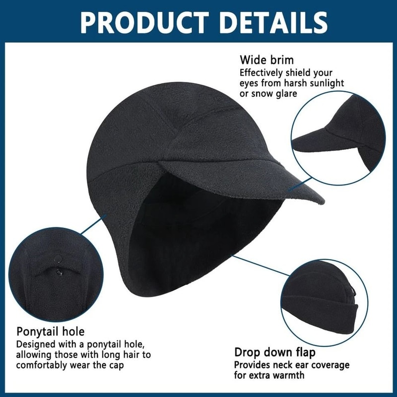 Warm Winter Fleece Ponytail Hat AntiGlare Brim For Hiking Workouts Ear Warmer Cap For Men And Women 2