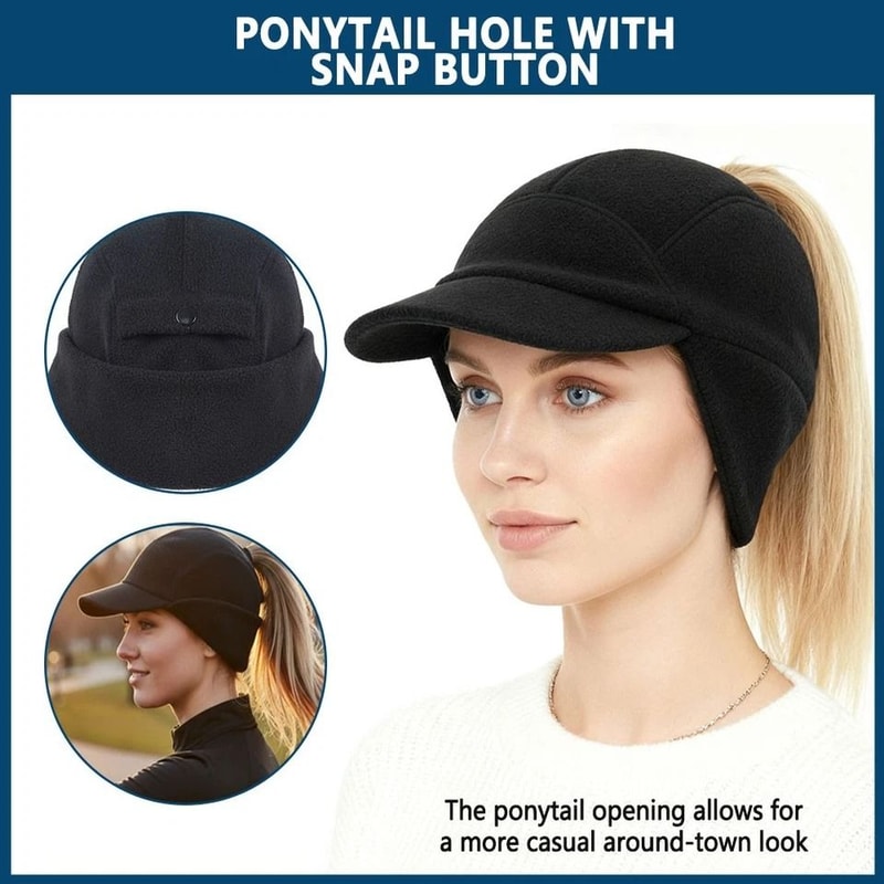 Warm Winter Fleece Ponytail Hat AntiGlare Brim For Hiking Workouts Ear Warmer Cap For Men And Women 5