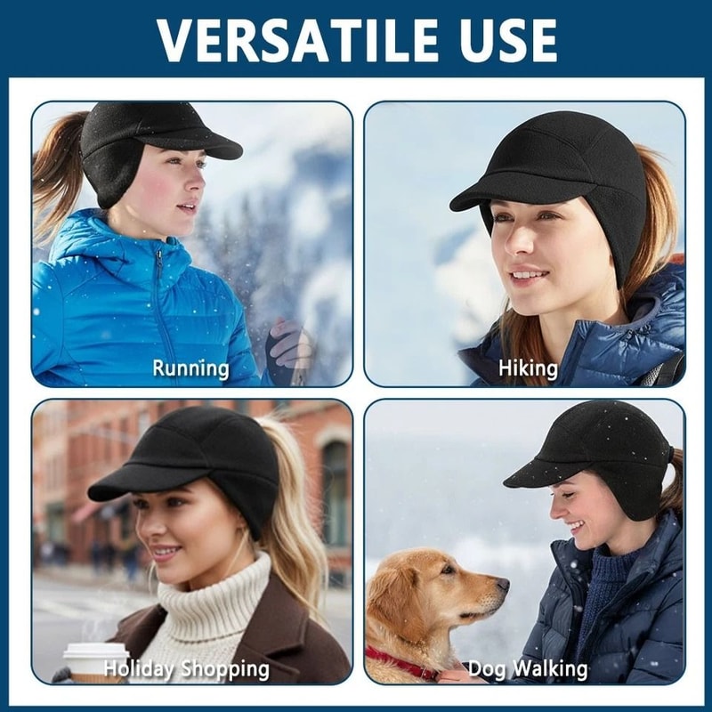Warm Winter Fleece Ponytail Hat AntiGlare Brim For Hiking Workouts Ear Warmer Cap For Men And Women 7