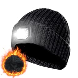 beanie hat with led light, usb rechargeable winter fleece lined headlamp cap, unisex warm gift for cold weather