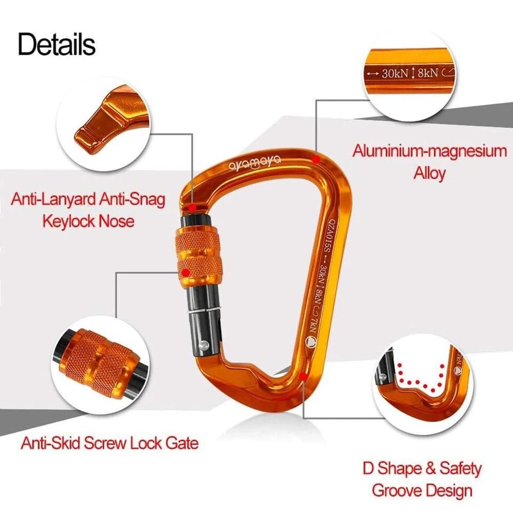 Durable Aluminum Screw Locking Carabiner Heavy Duty Hook Key Chain For Climbing Hiking Camping 2