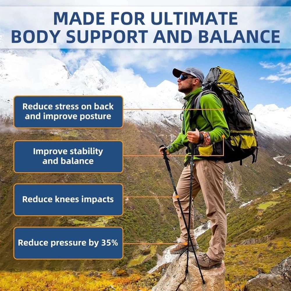 Collapsible Hiking Poles Adjustable Trekking Sticks Antishock Nordic Alpenstock Lightweight Comfort 2