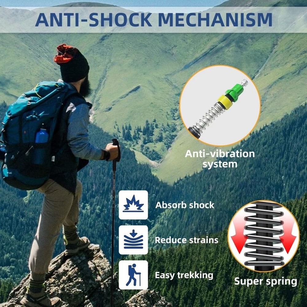 Collapsible Hiking Poles Adjustable Trekking Sticks Antishock Nordic Alpenstock Lightweight Comfort 4