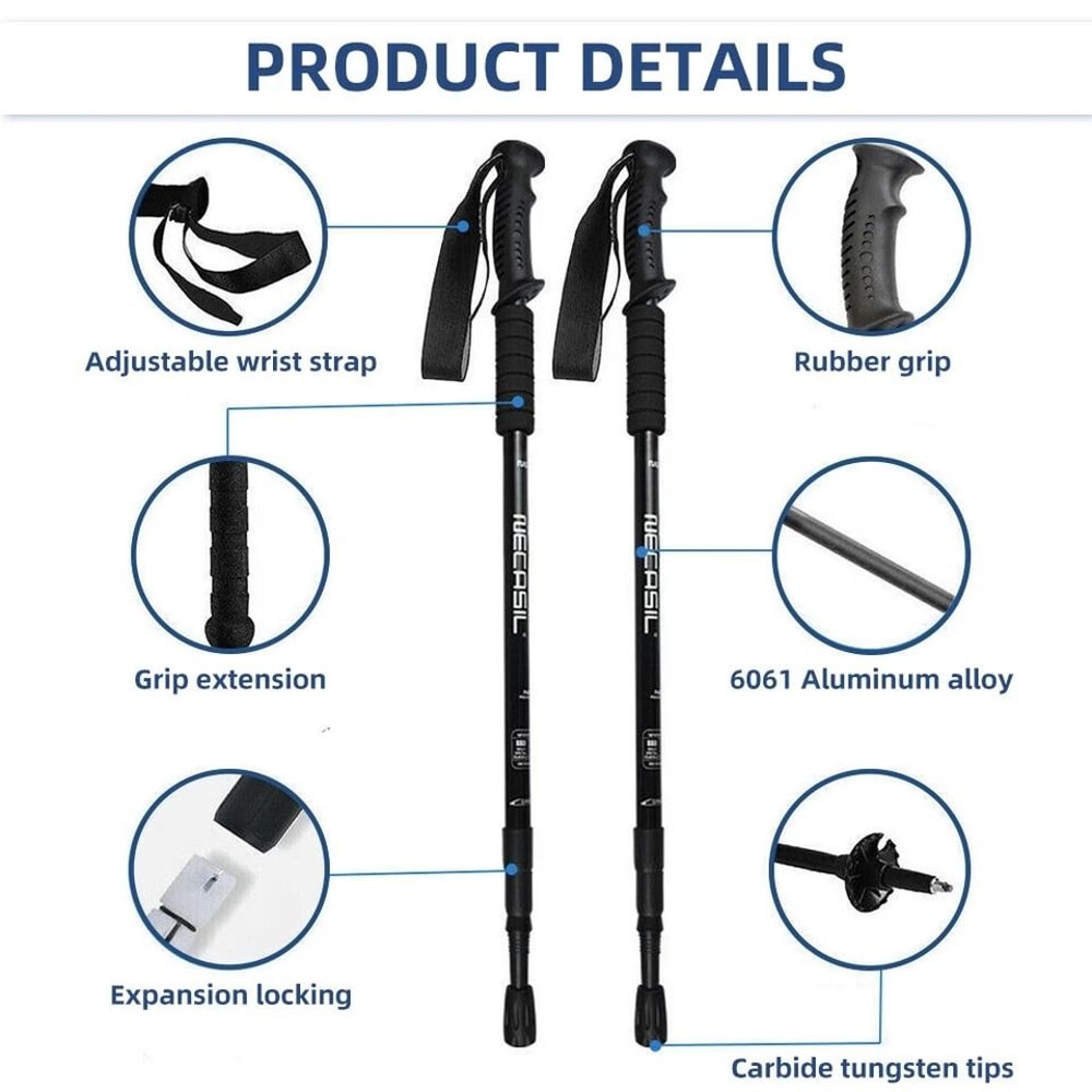 Collapsible Hiking Poles Adjustable Trekking Sticks Antishock Nordic Alpenstock Lightweight Comfort 5