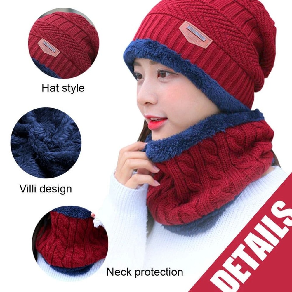 Knitted Winter Beanie Hat Bacaclava Snood Scarf Set Snow Ski Cap For Men Women Fleece Lined Hat And 1