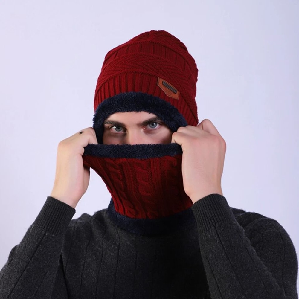 Knitted Winter Beanie Hat Bacaclava Snood Scarf Set Snow Ski Cap For Men Women Fleece Lined Hat And 4