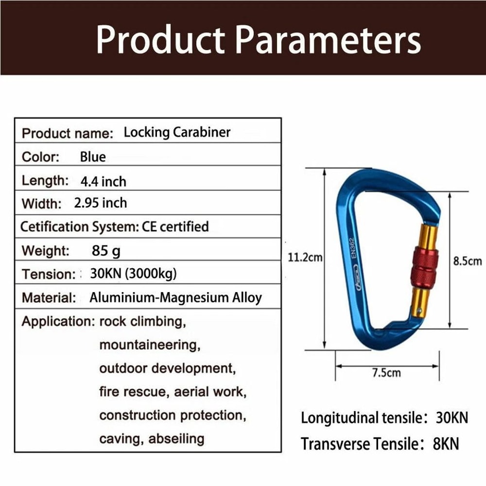 Outdoor Rock Climbing Carabiner Aluminum Alloy Screw Locking DShape Hook 1