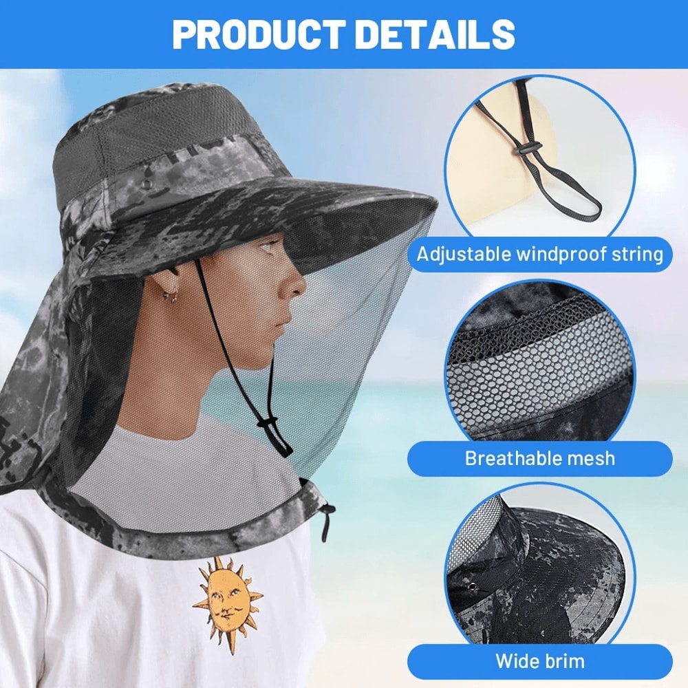 Outdoor AntiMosquito Bug Head Net Hat UV Protection Sun Cap With Neck For Outdoor Activities Hiking 9