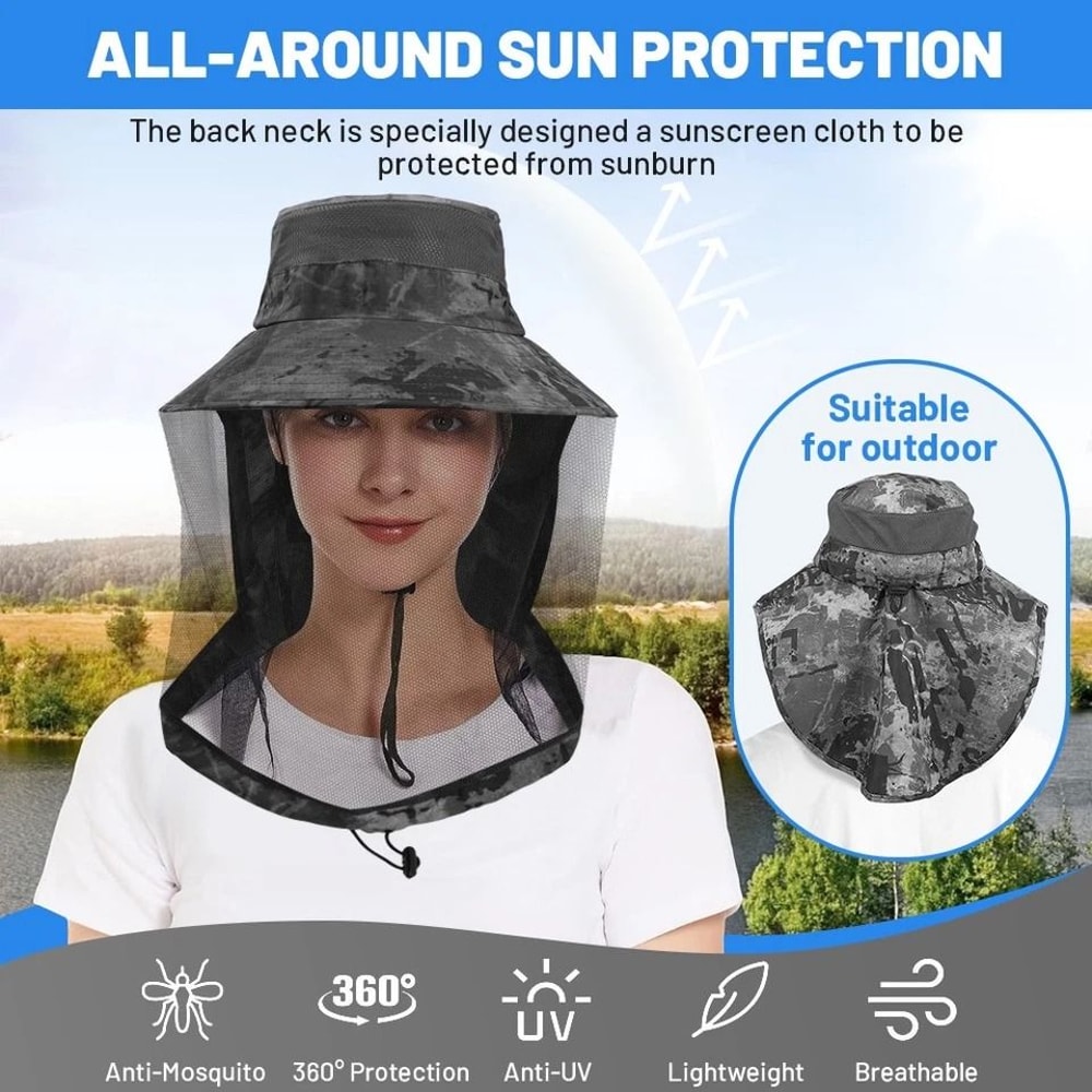 Outdoor AntiMosquito Bug Head Net Hat UV Protection Sun Cap With Neck For Outdoor Activities Hiking 4