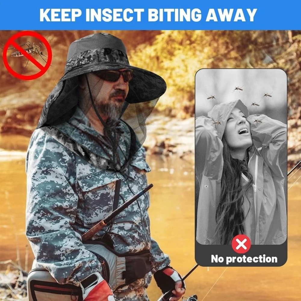 Outdoor AntiMosquito Bug Head Net Hat UV Protection Sun Cap With Neck For Outdoor Activities Hiking 6