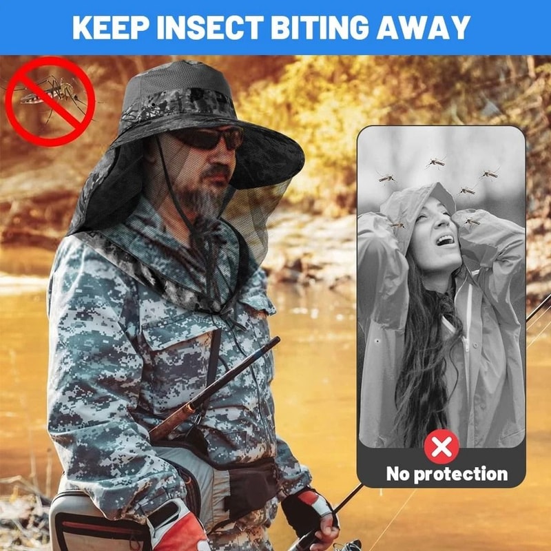Outdoor AntiMosquito Bug Head Net Hat UV Protection Sun Cap With Neck For Outdoor Activities Hiking 6