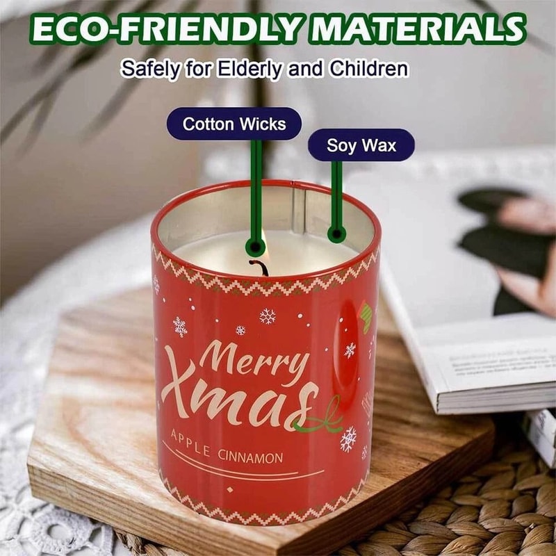 Holiday Decor Christmas Soy Candle Scented Aromatherapy For Home Safe Cinnamon Apple Fragrance 1