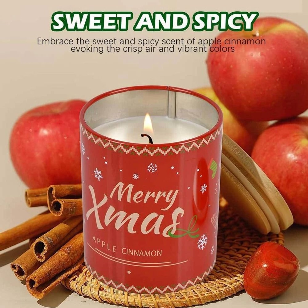 Holiday Decor Christmas Soy Candle Scented Aromatherapy For Home Safe Cinnamon Apple Fragrance 3