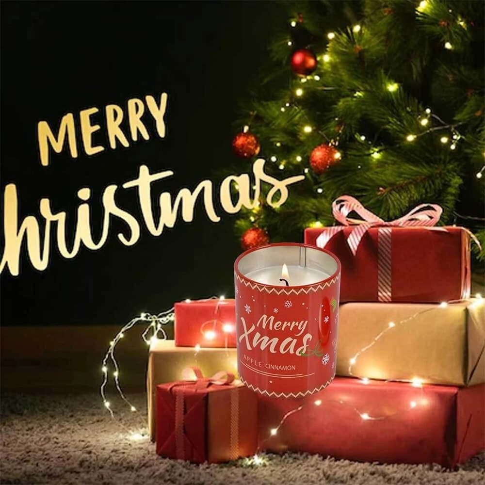 Holiday Decor Christmas Soy Candle Scented Aromatherapy For Home Safe Cinnamon Apple Fragrance 4