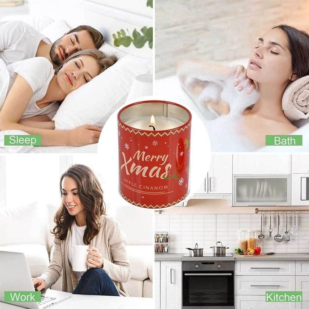 Holiday Decor Christmas Soy Candle Scented Aromatherapy For Home Safe Cinnamon Apple Fragrance 5