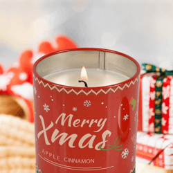 holiday decor christmas soy candle, scented aromatherapy for home, safe cinnamon & apple fragrance