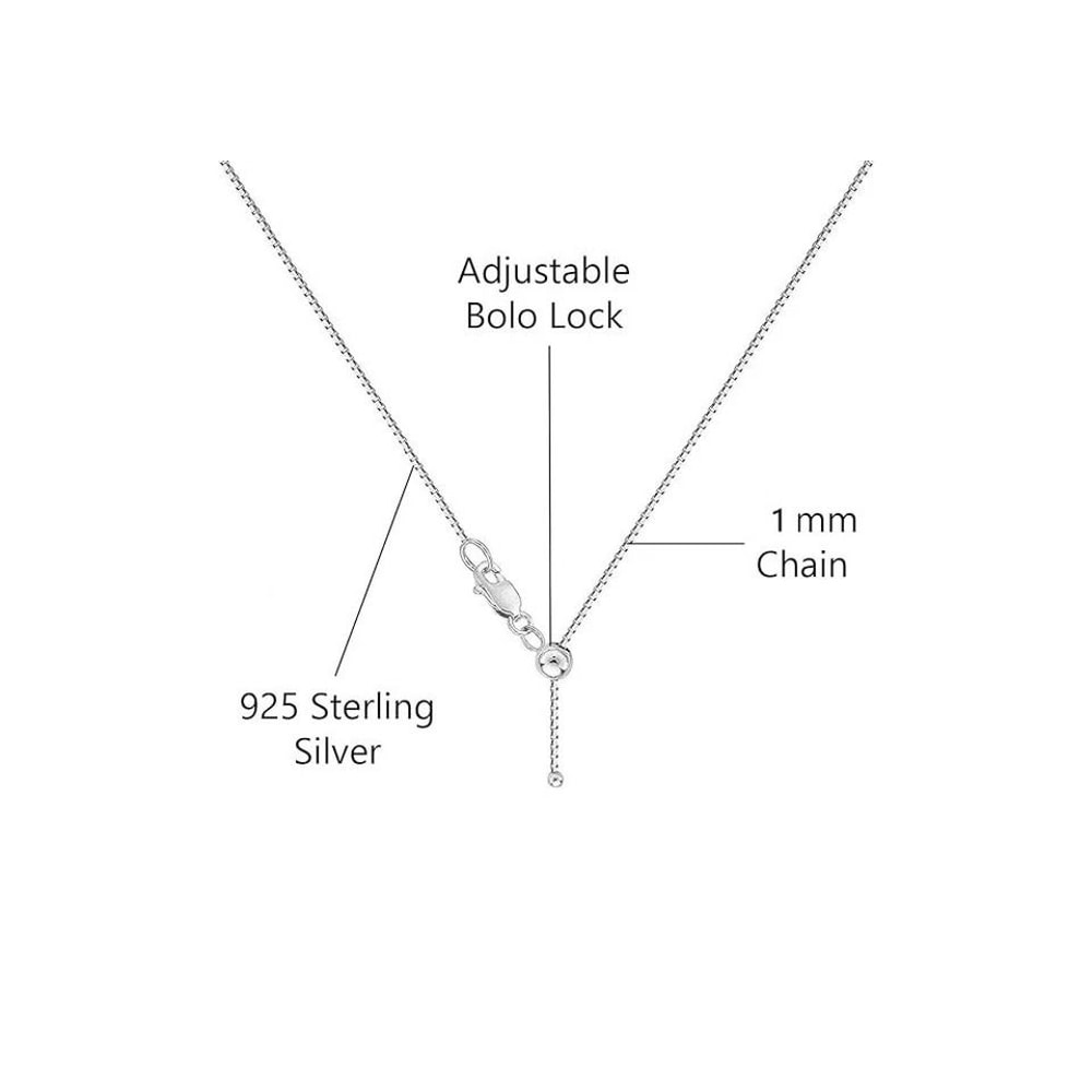 Sterling Silver Box Chain Necklace Adjustable Bolo Closure Solid Italian Silver Hypoallergenic For 3