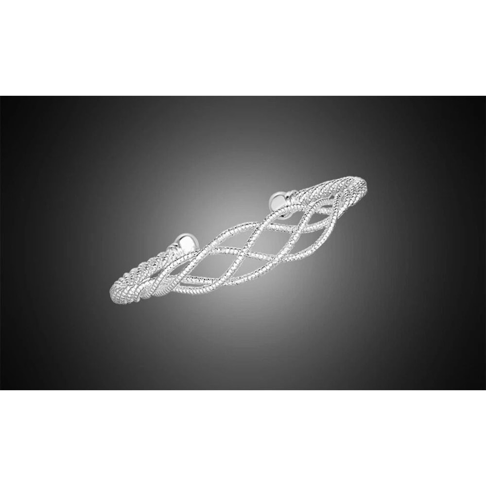 Shiny Women Sterling Silver Plated Cuff Bangle Bracelet Diamond Cut Design Elegant And Strong Bangl 1