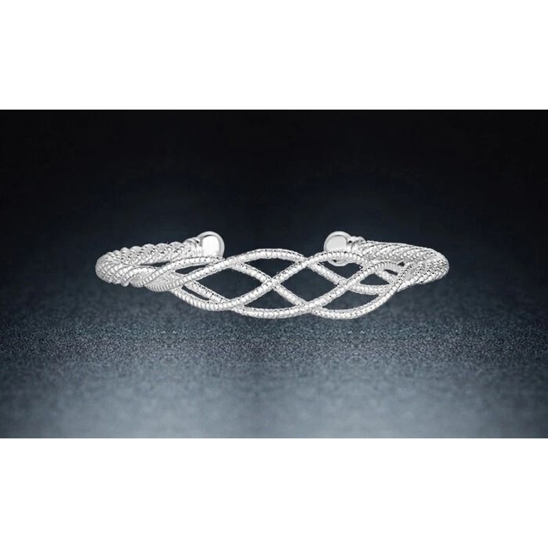 Shiny Women Sterling Silver Plated Cuff Bangle Bracelet Diamond Cut Design Elegant And Strong Bangl 2