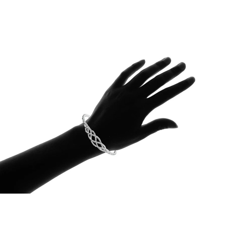 Shiny Women Sterling Silver Plated Cuff Bangle Bracelet Diamond Cut Design Elegant And Strong Bangl 4