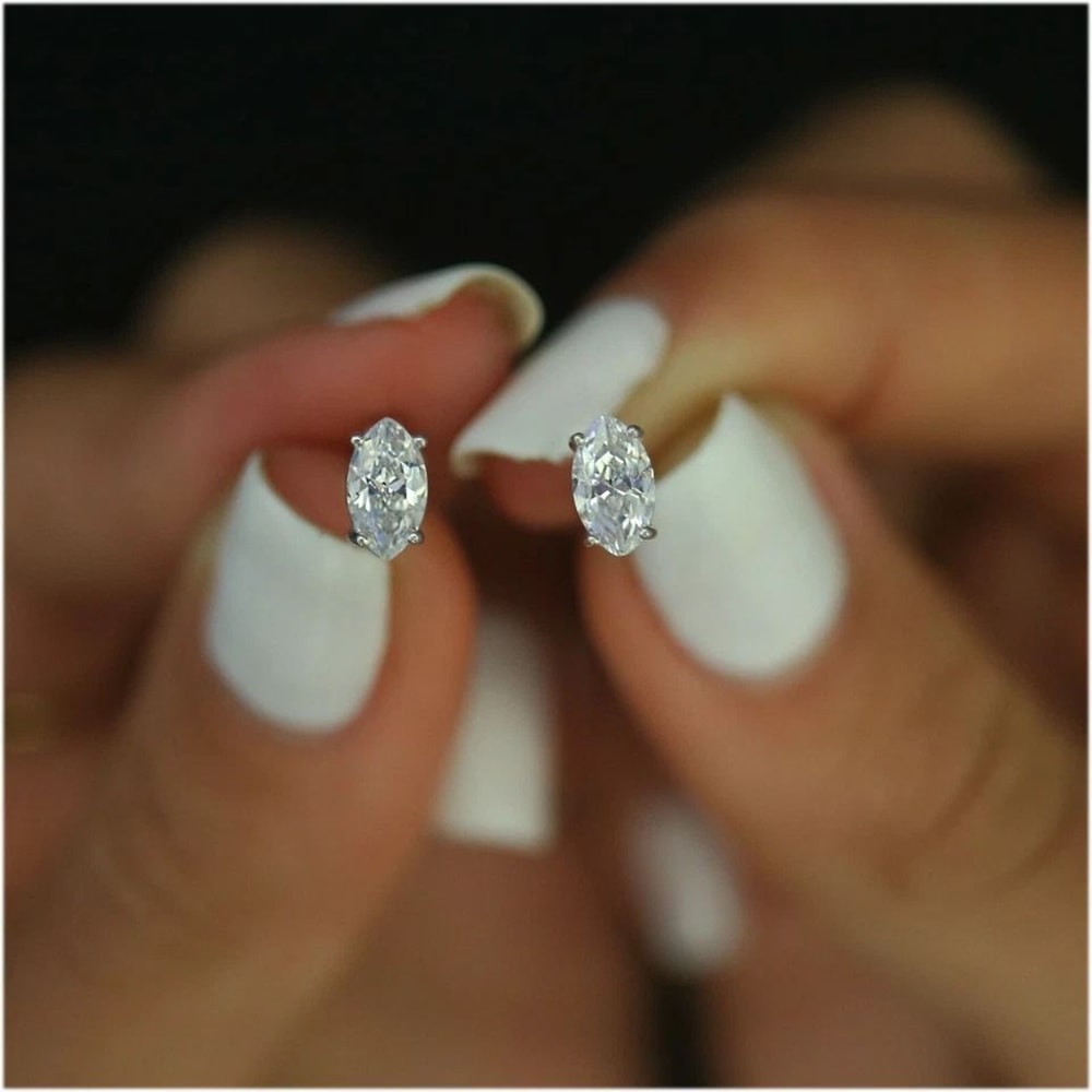 Sterling Silver Marquise Cut Stud Earrings For Women Created Marquise Stones Timeless Silver Jewelr 6