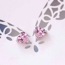 pink heart cz stud earrings, solid sterling silver, ct cubic zirconia, perfect gift for her