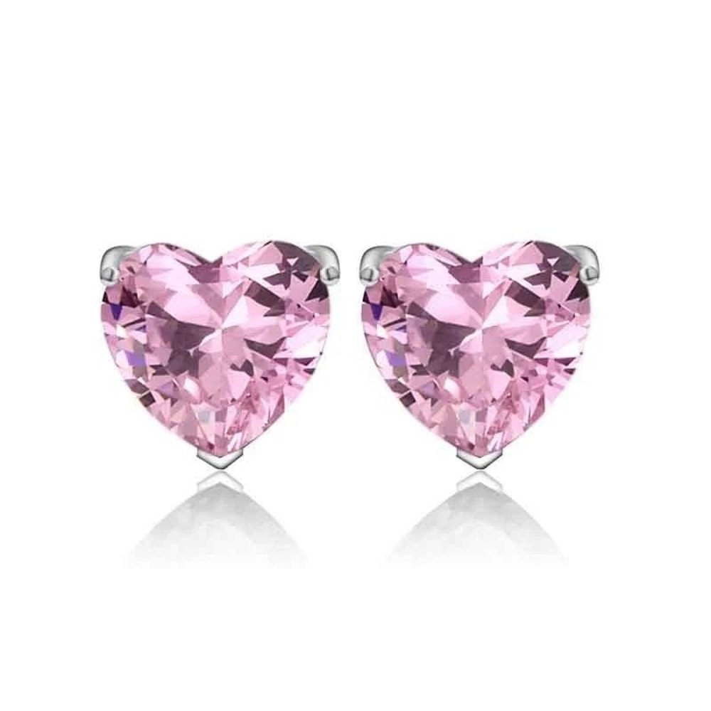 Pink Heart CZ Stud Earrings Solid Sterling Silver Ct Cubic Zirconia Perfect Gift For Her 5
