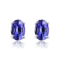 sterling silver genuine tanzanite oval stud earrings for women, dazzling fine jewelry gift