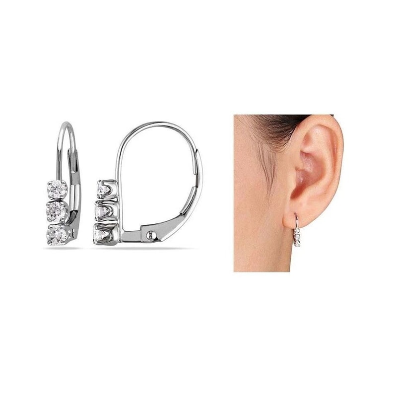 Sterling Silver Leverback Earrings Round CZ White Clear Diamond CZ Earrings 11