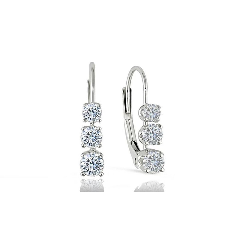 Sterling Silver Leverback Earrings Round CZ White Clear Diamond CZ Earrings 12