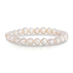 freshwater pearl stretch bracelet for women, white genuine pearls with crystal beads