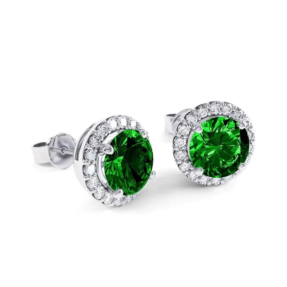 Sterling Silver Round Lab Created Emerald And White Topaz Halo Stud Earrings 3