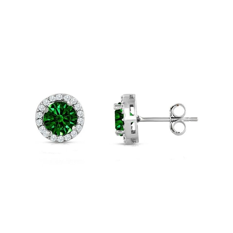 Sterling Silver Round Lab Created Emerald And White Topaz Halo Stud Earrings 4
