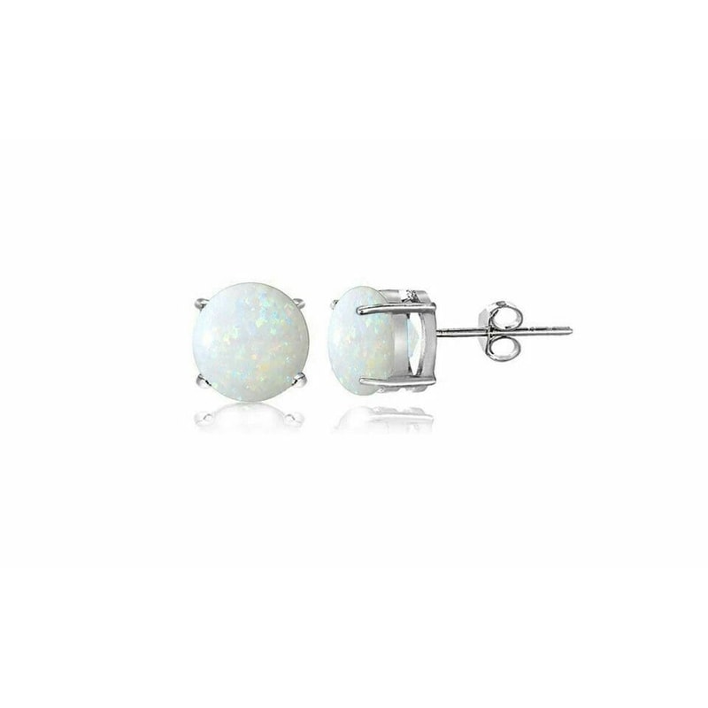 White Fire Opal Stud Earrings 6mm Sterling Silver Round Design For Women Sparkling Jewelry For Spec 0