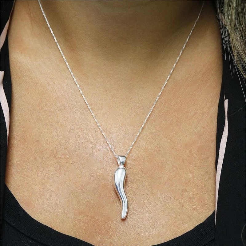 Sterling Silver Cornicello Horn Necklace Rose Plated Cable Chain Sterling Silver Pendant 2